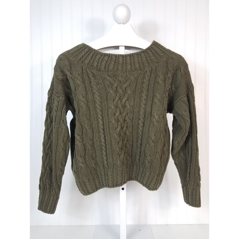 Vintage 90s American Eagle Boat Neck Chunky Cable Knit Sweater Green Medium